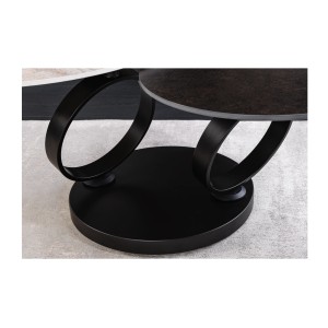 Zoom sur les anneaux de la table basse SOLYNE avec plateaux marron et beige