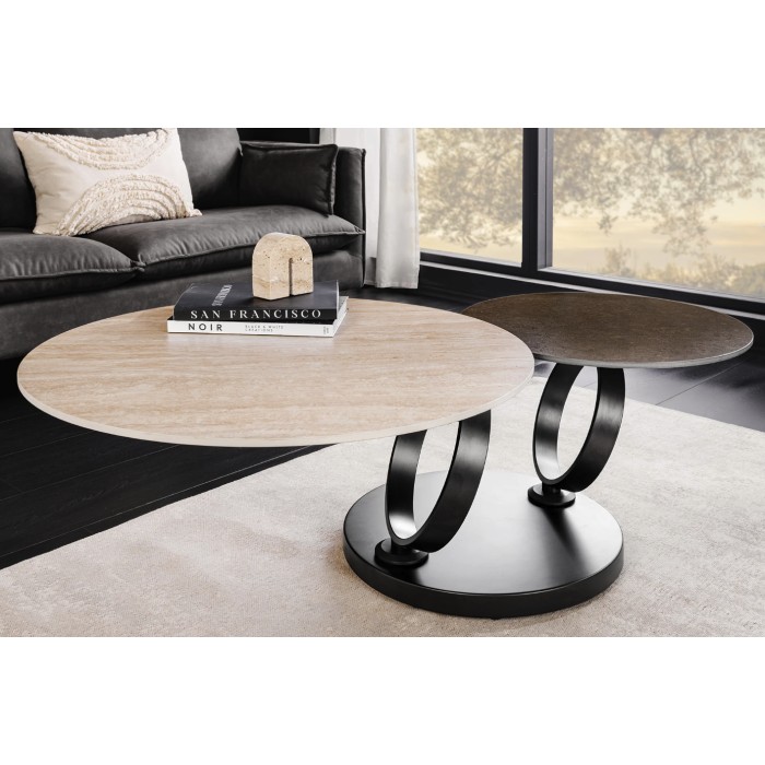 Table basse SOLYNE avec plateaux marron et beige mise en situation