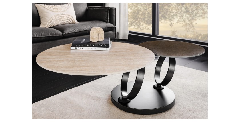 Table basse SOLYNE avec plateaux marron et beige mise en situation