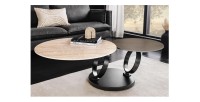 Table basse SOLYNE avec plateaux marron et beige vue de face