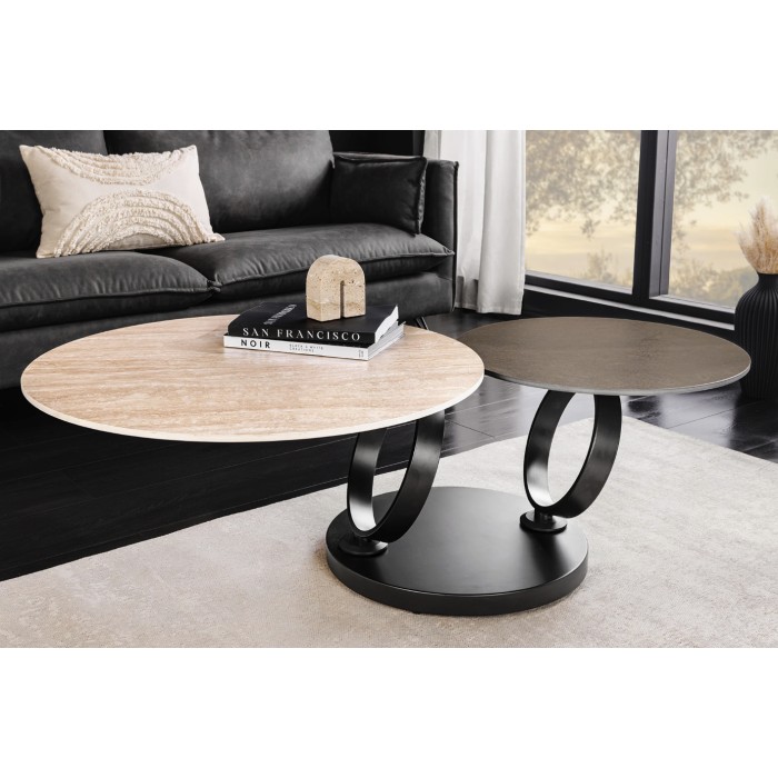 Table basse SOLYNE avec plateaux marron et beige vue de face