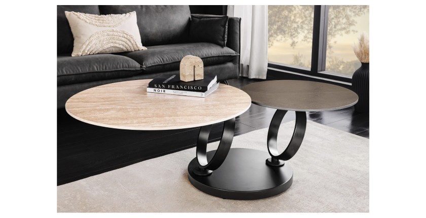 Table basse SOLYNE avec plateaux marron et beige vue de face