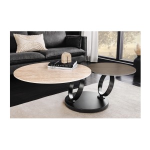 Table basse SOLYNE avec plateaux marron et beige vue de face