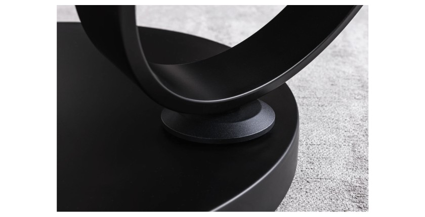 Zoom sur le pied de la table basse SOLYNE avec plateaux marron et beige