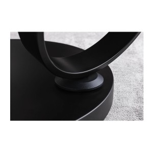 Zoom sur le pied de la table basse SOLYNE avec plateaux marron et beige