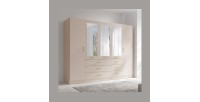 Armoire KALISTA 250 cm beige sable avec miroirs et 6 tiroirs