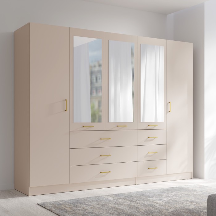 Armario KALISTA 250 cm beige arena con espejos y 6 cajones