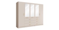 Armoire KALISTA 250 cm beige sable avec miroirs et 6 tiroirs