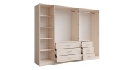 Armoire KALISTA 250 cm beige sable avec miroirs et 6 tiroirs