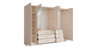 Armoire KALISTA 250 cm beige sable avec miroirs et 6 tiroirs