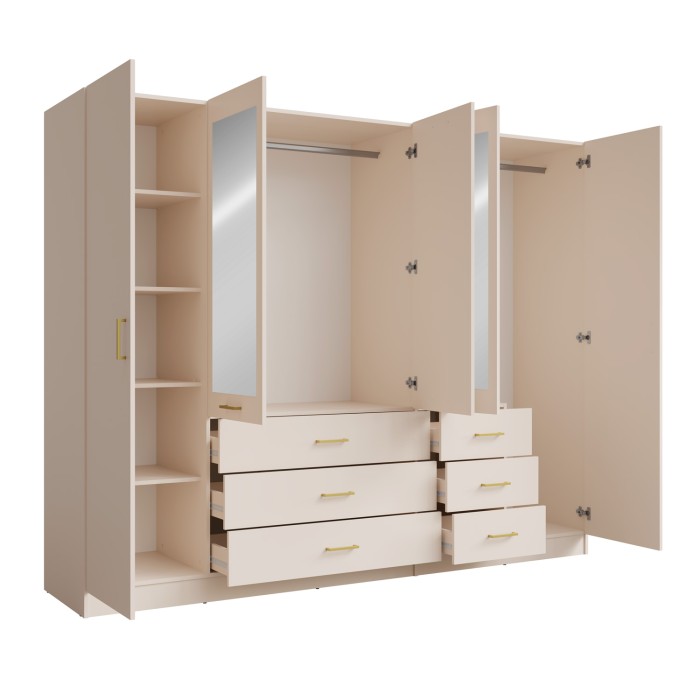 Armario KALISTA 250 cm beige arena con espejos y 6 cajones