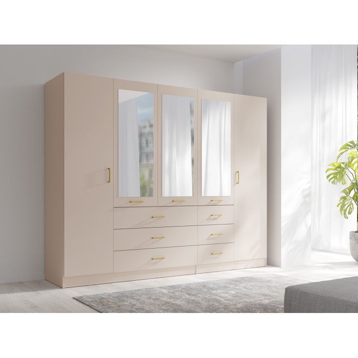 Armario KALISTA 250 cm beige arena con espejos y 6 cajones