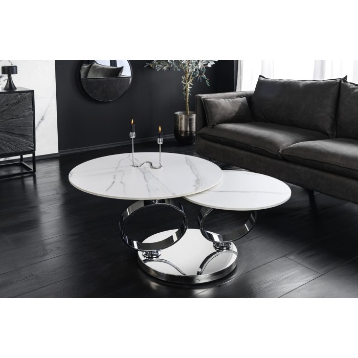 Table basse SOLYNE avec plateaux effet marbre blanc vue de haut