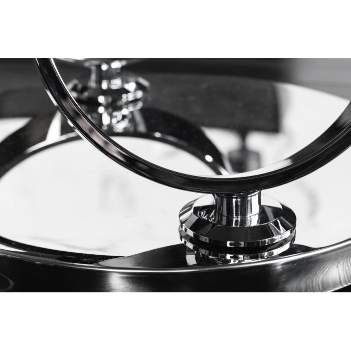 Zoom sur le bas des anneaux de la table basse SOLYNE avec plateaux effet marbre blanc