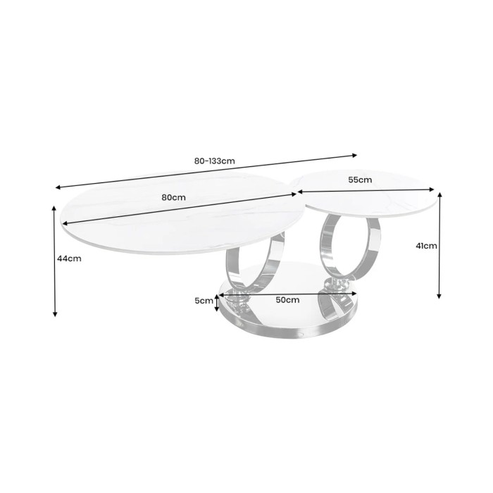 Table basse SOLYNE avec plateaux effet marbre blanc dimensions