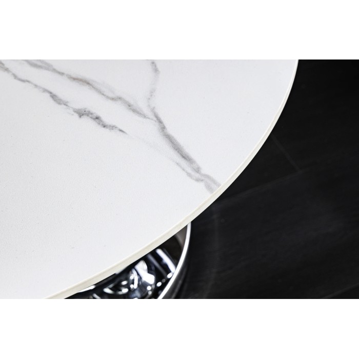 Zoom sur le plateau de la table basse SOLYNE avec plateaux effet marbre blanc