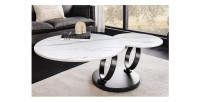 Table basse SOLYNE avec plateaux effet marbre blanc et pieds noir mise en situation