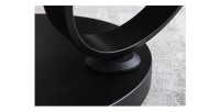 Zoom sur le bas de la table basse SOLYNE avec plateaux effet marbre blanc et pieds noir
