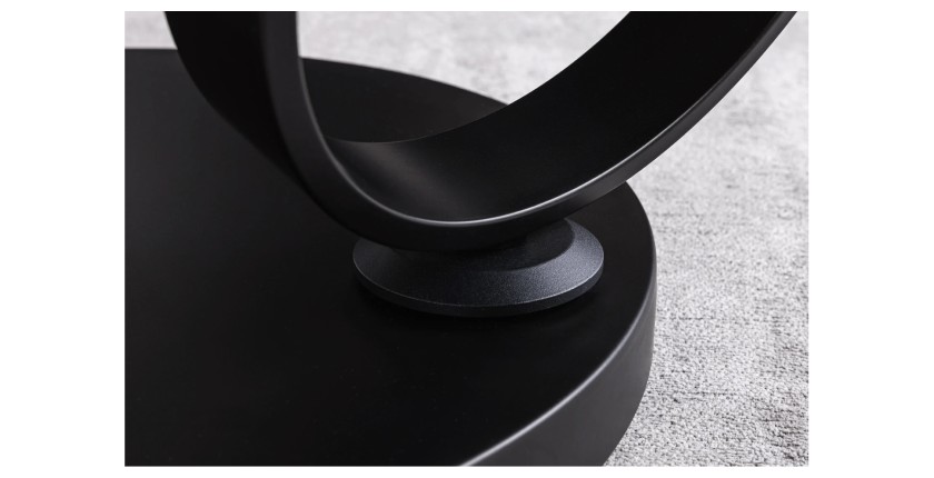 Zoom sur le bas de la table basse SOLYNE avec plateaux effet marbre blanc et pieds noir