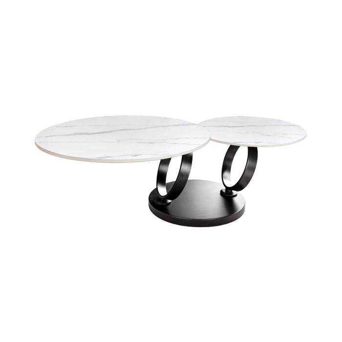 Table basse SOLYNE avec plateaux effet marbre blanc et pieds noir