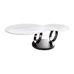 Table basse SOLYNE avec plateaux effet marbre blanc et pieds noir