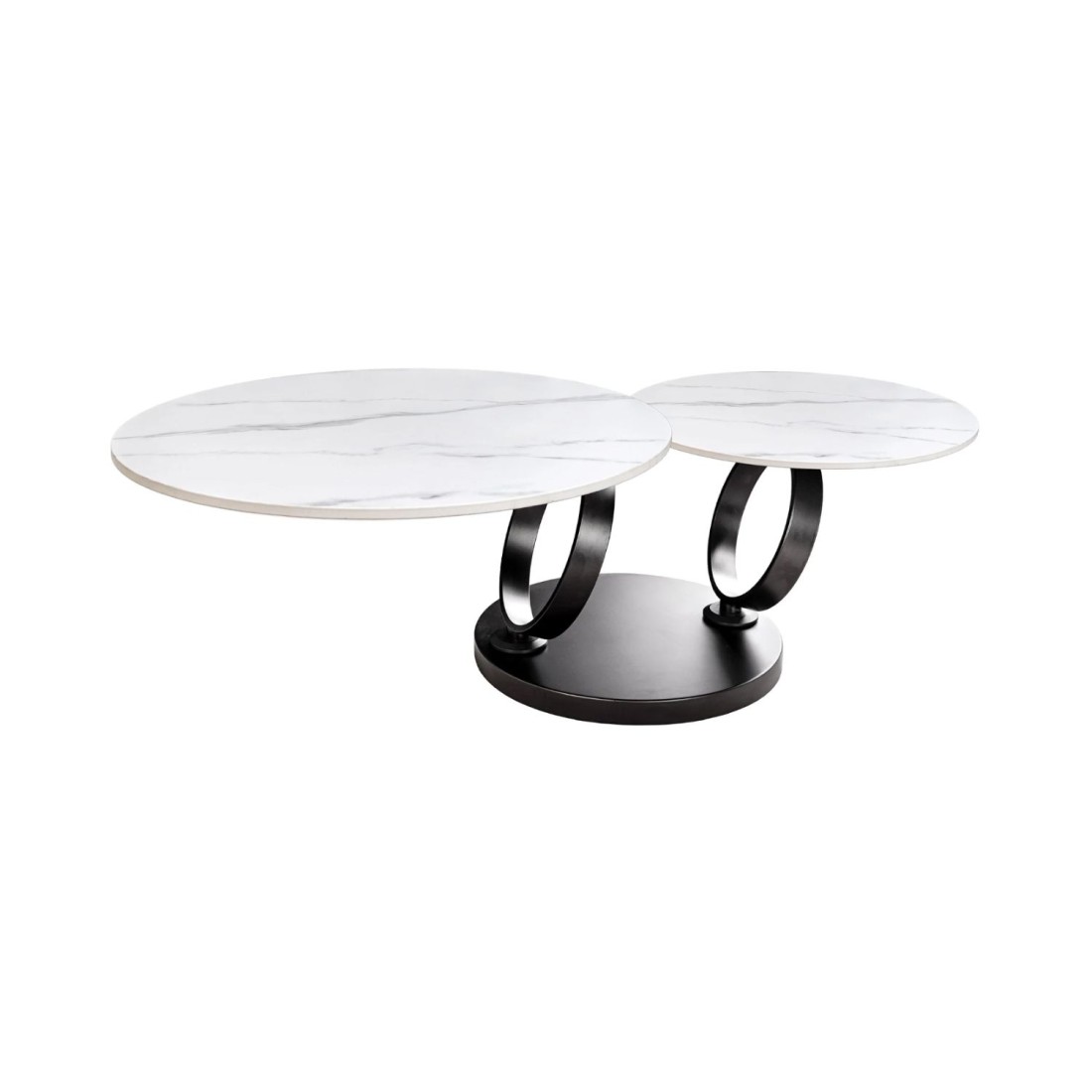 Table basse SOLYNE avec plateaux effet marbre blanc et pieds noir