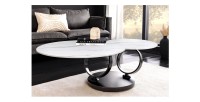Table basse SOLYNE avec plateaux effet marbre blanc et pieds noir vue de face