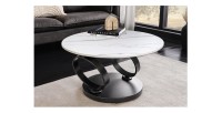 Table basse SOLYNE avec un seul plateau effet marbre blanc et pieds noir