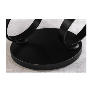 Zoom sur les anneaux de la table basse SOLYNE avec plateaux effet marbre blanc et pieds noir