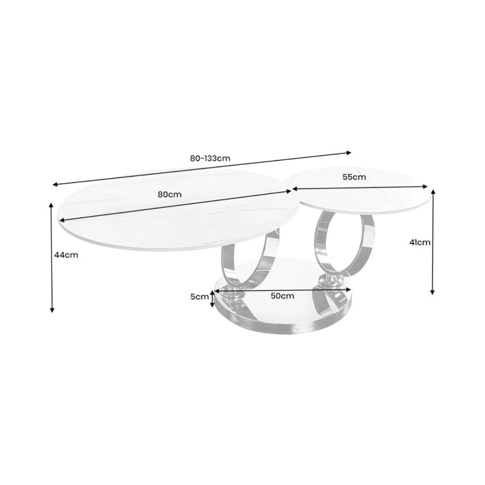 Table basse SOLYNE avec plateaux effet marbre blanc et pieds noir dimensions