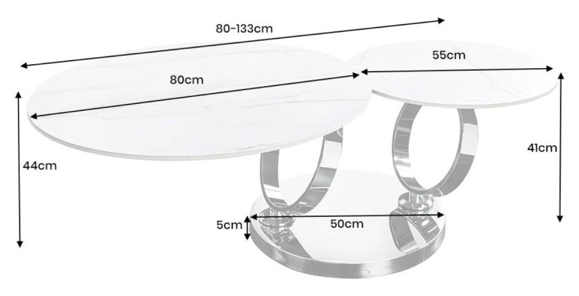 Table basse SOLYNE avec plateaux effet marbre blanc et pieds noir dimensions