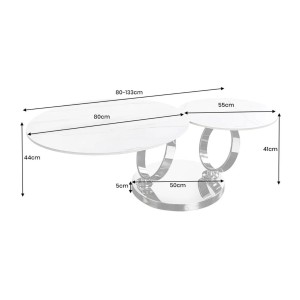 Table basse SOLYNE avec plateaux effet marbre blanc et pieds noir dimensions