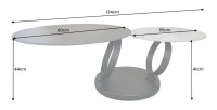 Table basse SOLYNE avec plateaux noir et marbre, anneaux dorés dimensions