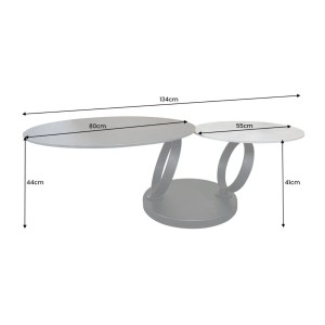 Table basse SOLYNE avec plateaux noir et marbre, anneaux dorés dimensions