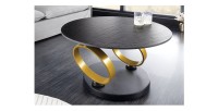 Table basse SOLYNE avec un seul plateau noir et anneaux dorés