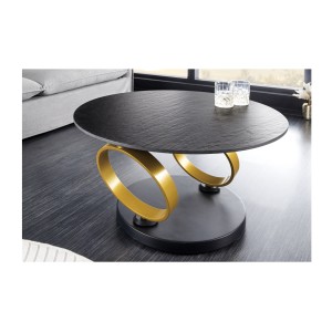 Table basse SOLYNE avec un seul plateau noir et anneaux dorés