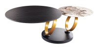 Table basse SOLYNE avec plateaux noir et marbre, anneaux dorés