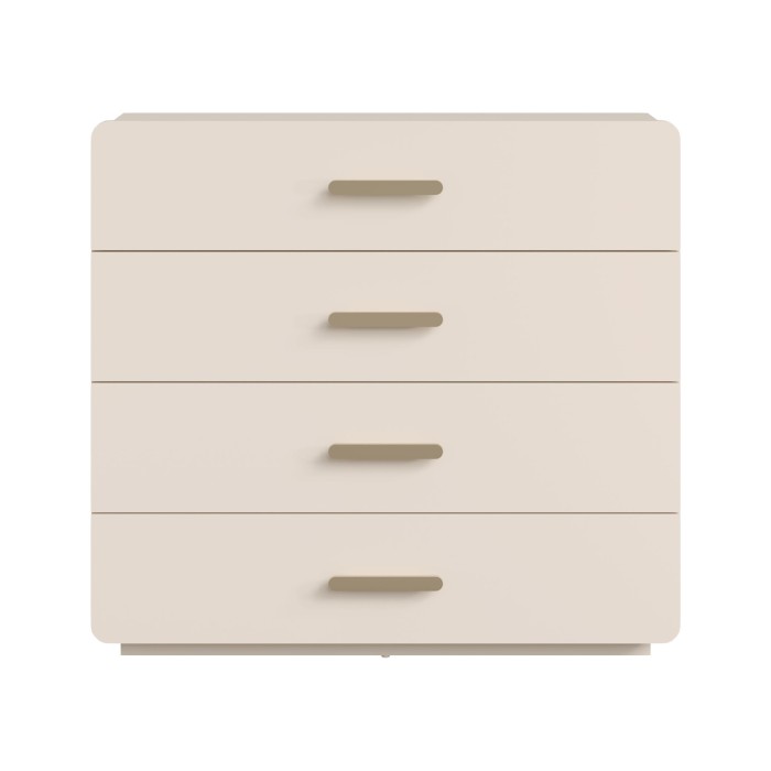 Kommode mit 4 Schubladen AMALIE – Farbe Sandbeige – L100 x H93 x P42 cm – Elegante Ausführung und sanfte Formen