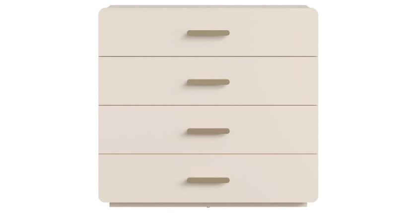 Kommode mit 4 Schubladen AMALIE – Farbe Sandbeige – L100 x H93 x P42 cm – Elegante Ausführung und sanfte Formen
