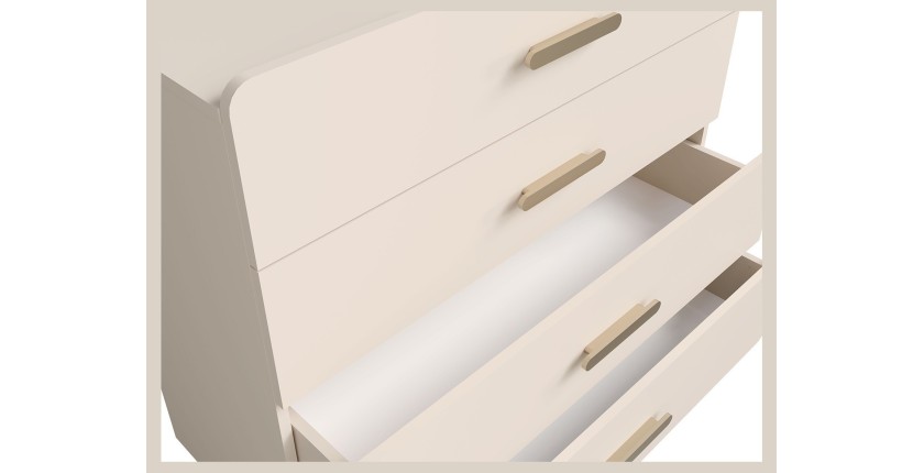 Kommode mit 4 Schubladen AMALIE – Farbe Sandbeige – L100 x H93 x P42 cm – Elegante Ausführung und sanfte Formen