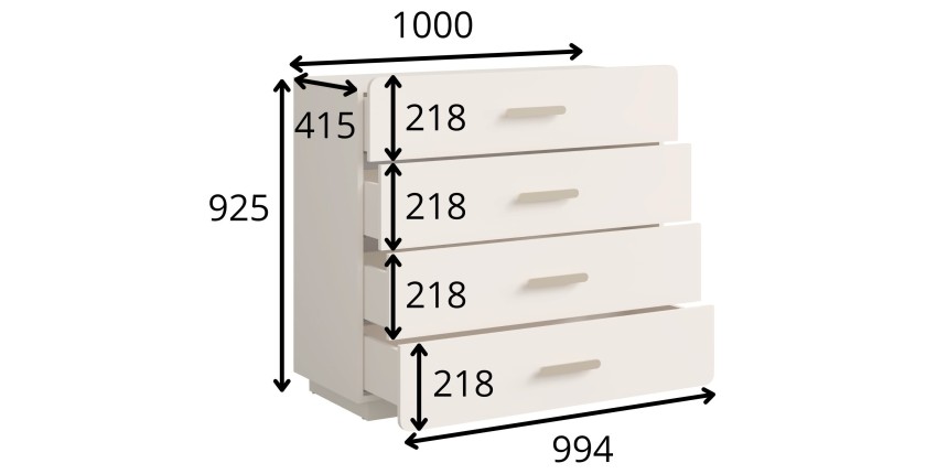 Kommode mit 4 Schubladen AMALIE – Farbe Sandbeige – L100 x H93 x P42 cm – Elegante Ausführung und sanfte Formen
