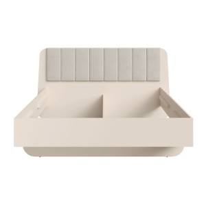 Lit 160x200 cm AMALIE – Coloris beige sable – Tête de lit tapissée – Sommier non inclus
