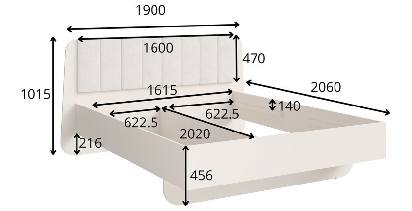 Bed 160x200 cm AMALIE - Kleur zandbeige - Gestoffeerd hoofdeinde - Lattenbodem niet inbegrepen