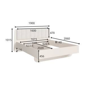 Bed 160x200 cm AMALIE - Kleur zandbeige - Gestoffeerd hoofdeinde - Lattenbodem niet inbegrepen