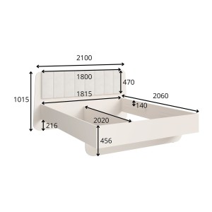 Bed 2-persoons AMALIE 180x200 cm - Gestoffeerd hoofdbord beige stof - Zacht design en afgeronde hoeken - Lattenbodem niet inbegr