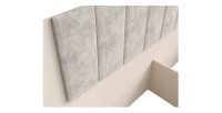Bed 2-persoons AMALIE 180x200 cm - Gestoffeerd hoofdbord beige stof - Zacht design en afgeronde hoeken - Lattenbodem niet inbegr