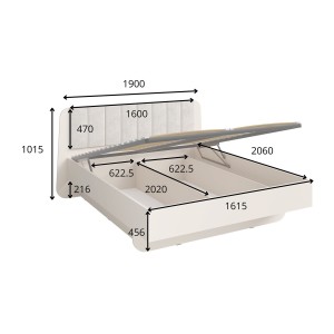 Bed met opbergruimte AMALIE 160x200 cm – Hoofdbord bekleed met beige stof – Lattenbodem inbegrepen – Matras niet inbegrepen