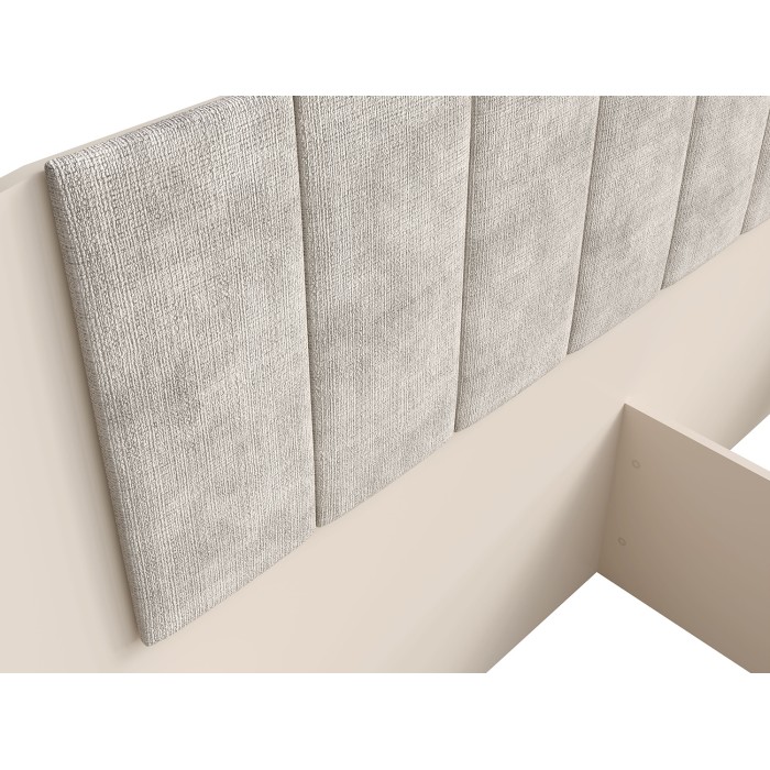 Letto contenitore AMALIE 180x200 cm – Testiera rivestita in tessuto beige – Rete inclusa – Materasso non incluso