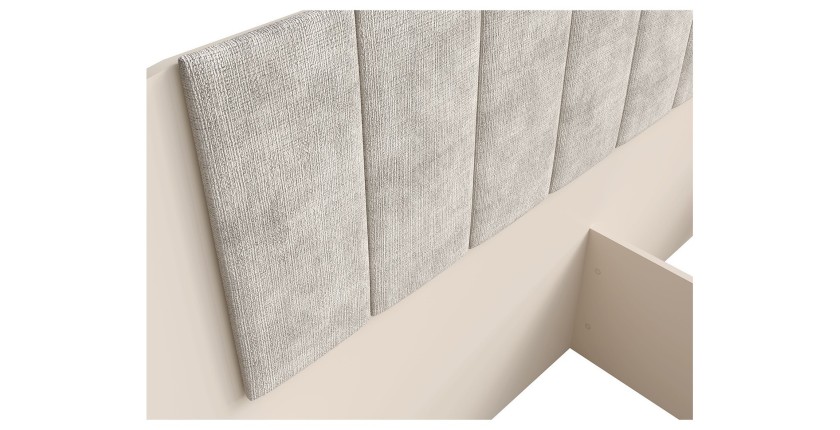 Letto contenitore AMALIE 180x200 cm – Testiera rivestita in tessuto beige – Rete inclusa – Materasso non incluso