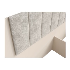 Bed met opbergruimte AMALIE 160x200 cm – Hoofdbord bekleed met beige stof – Lattenbodem inbegrepen – Matras niet inbegrepen